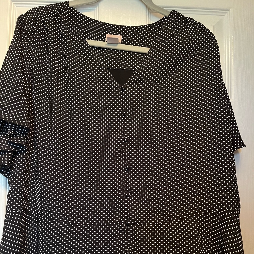 Chicos size 2. Large. Super cute summer black with white polka dot blouse